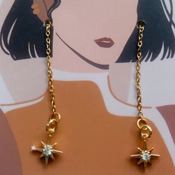 Handmade Gold North Star Threader Earrings - Picture 2 of 4